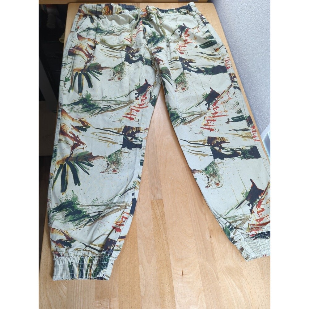 Staple Pigeon Men's Graphic Jogger Canvas Pants Drawstring Size 42x29